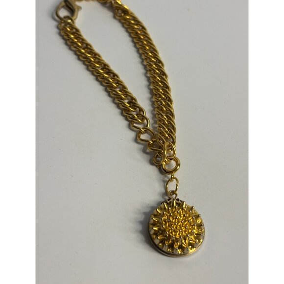 Y2K Charm Bracelet in Gold Tone Dramatic Sunburst Spike Dangle Charm - Picture 7 of 8